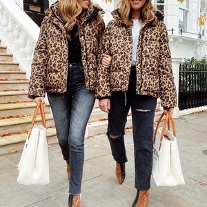 Gap Upcycled Midweight Leopard Puffer 